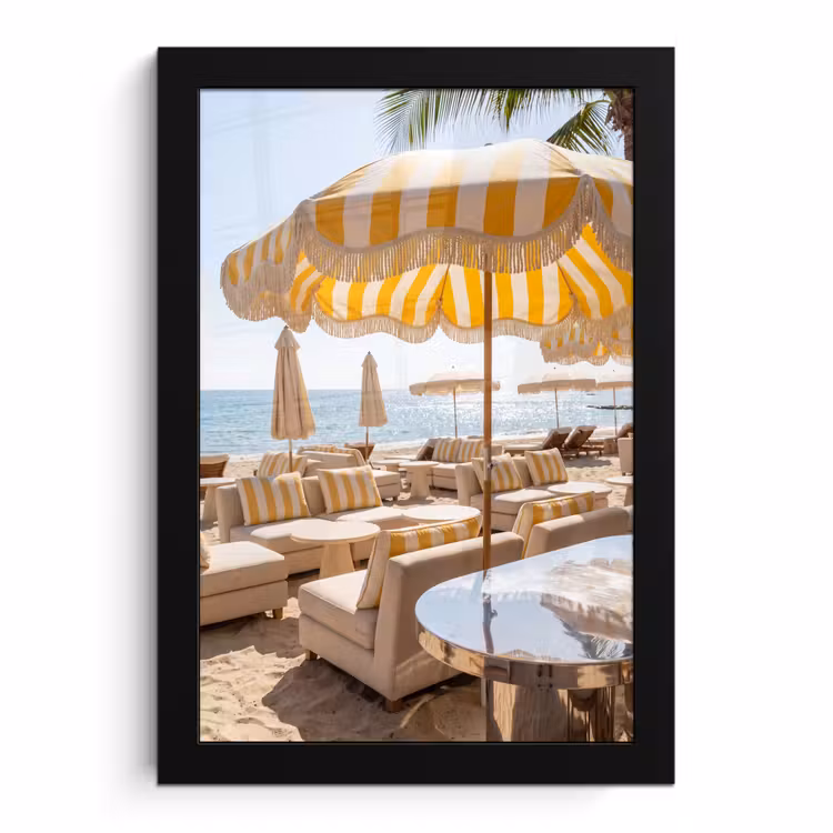 Poster met lijst - Strand - Ligbedden - Vakantie - Modern - Geel — 1