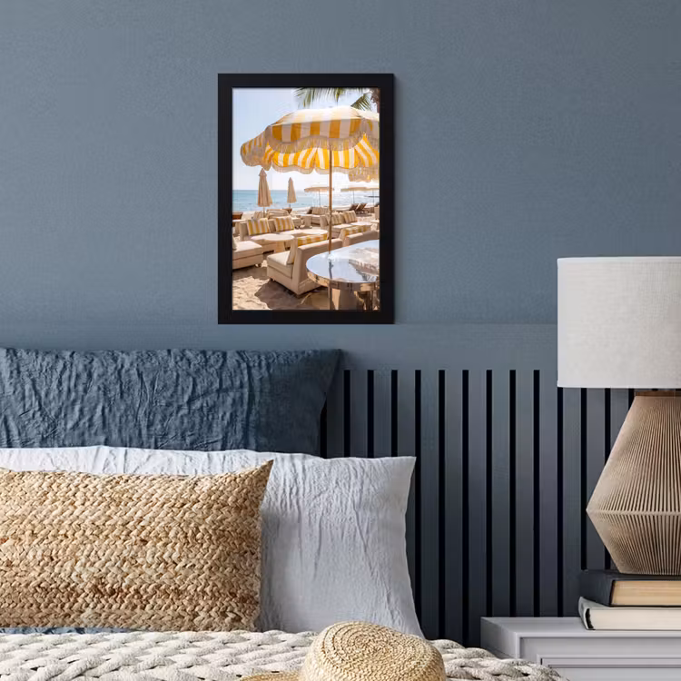 Poster met lijst - Strand - Ligbedden - Vakantie - Modern - Geel — 4