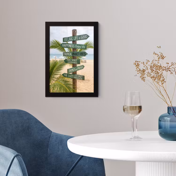 Poster met lijst - Strand - Wegwijzer - Palmen - Tropisch - Groen — 2