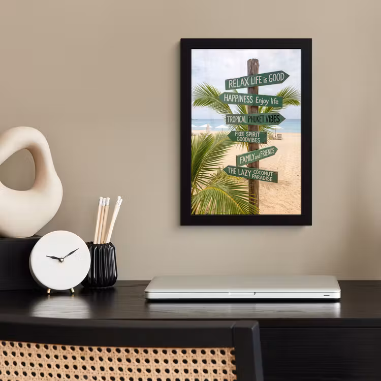 Poster met lijst - Strand - Wegwijzer - Palmen - Tropisch - Groen — 3