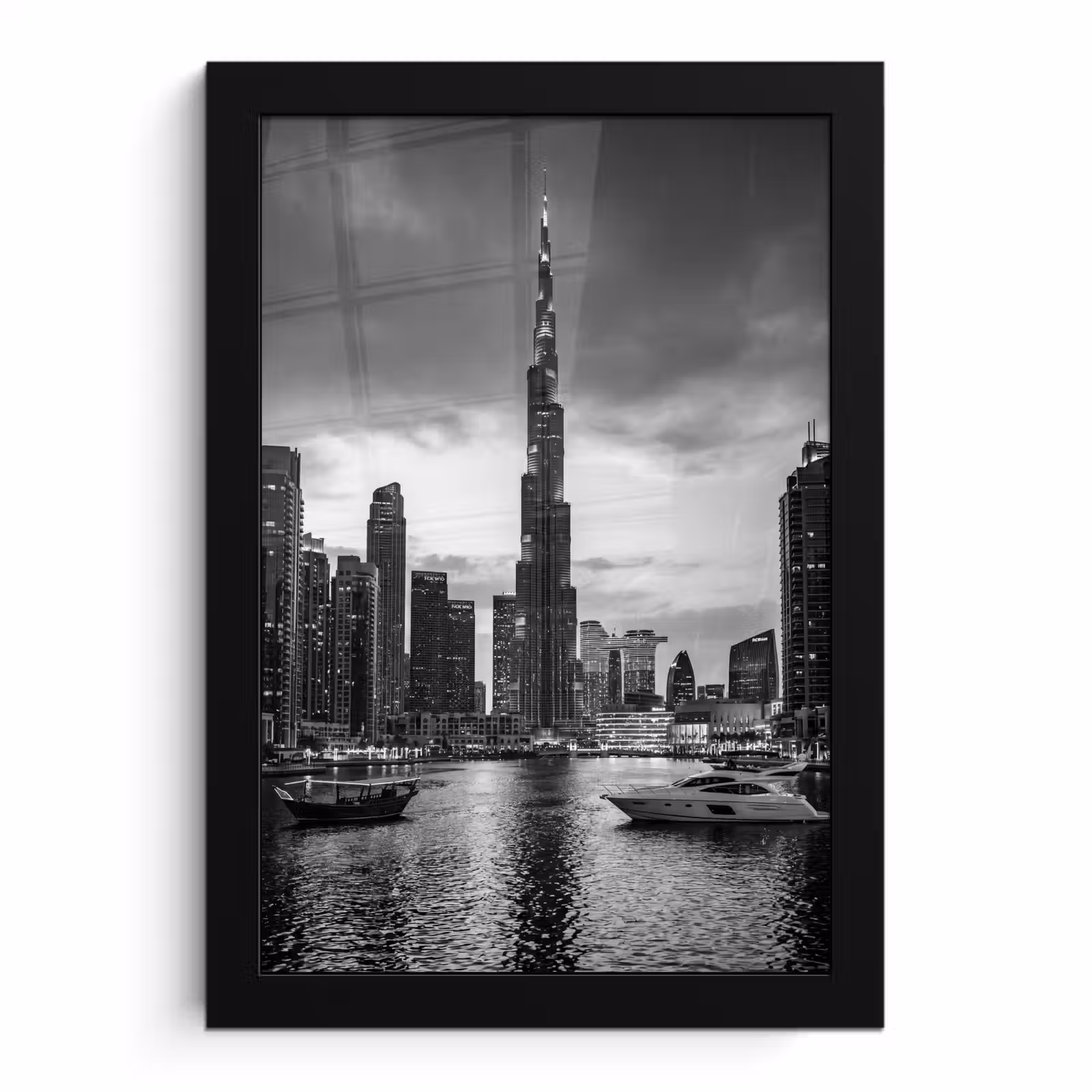 Poster met lijst - Stad - Skyline - Architectuur - Avond - Zwart-wit — 1