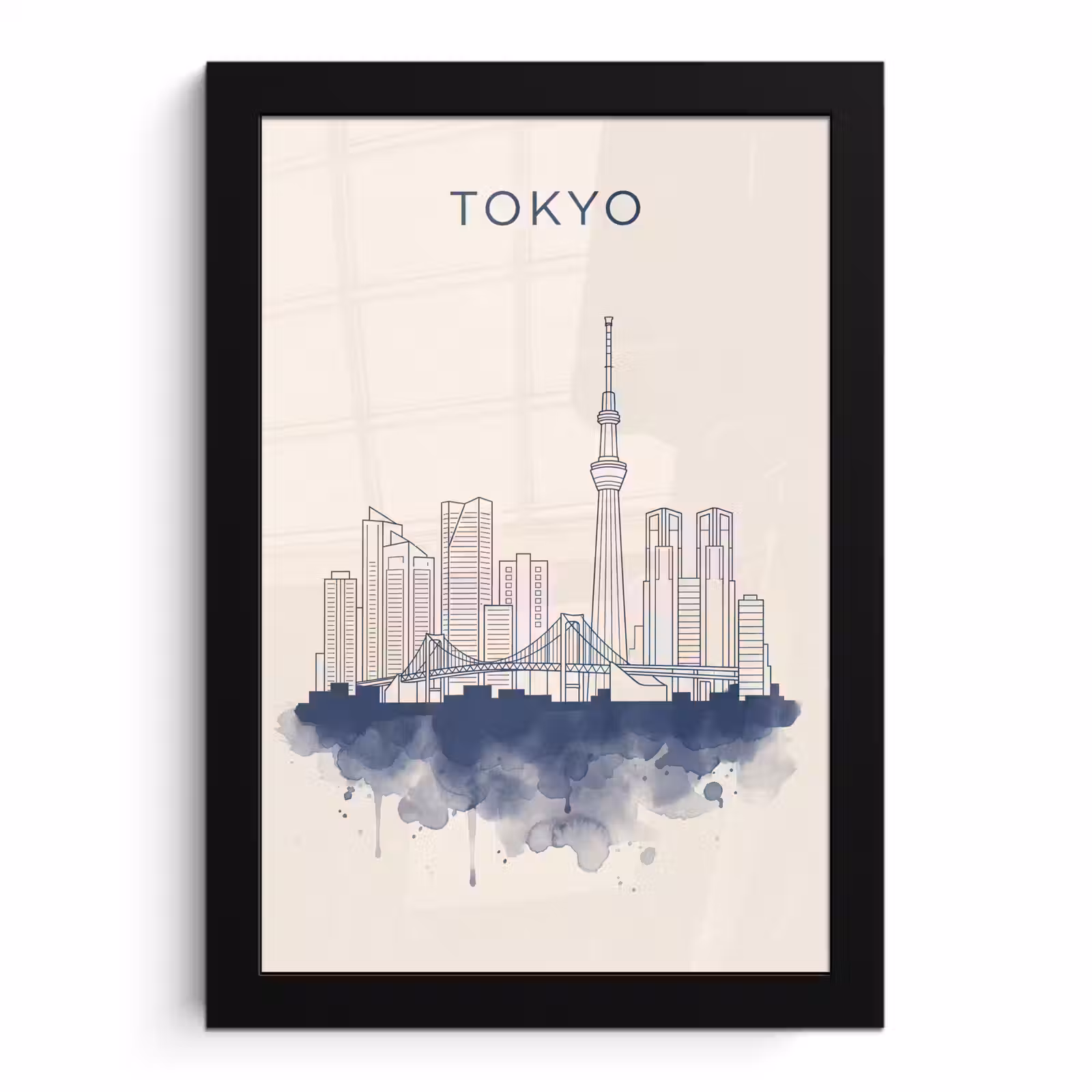Poster met lijst - Tokyo - Skyline - Stad - Abstract - Blauw — 1