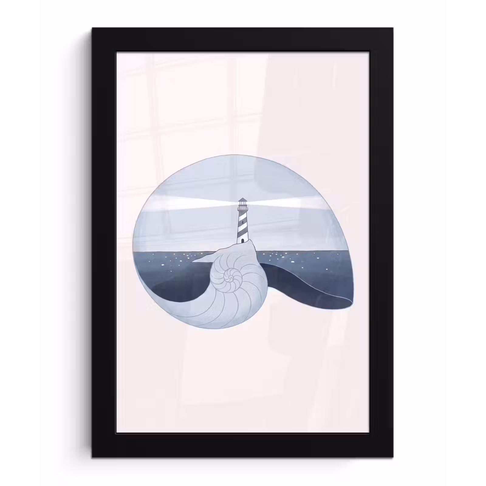 Poster met lijst - Vuurtoren - Zee - Schelp - Abstract - Blauw — 1