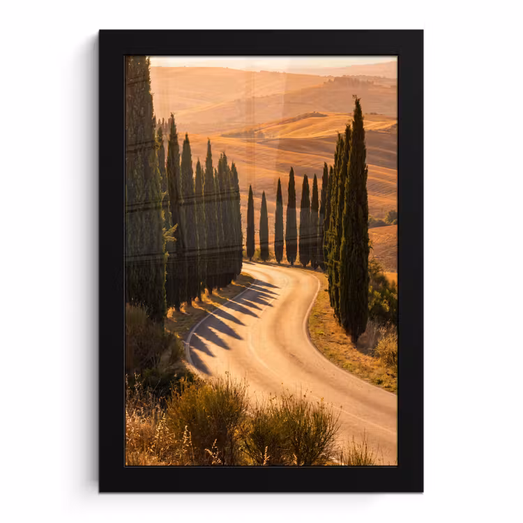 Poster met lijst - Landschap - Weg - Bomen - Natuur - Goud — 1