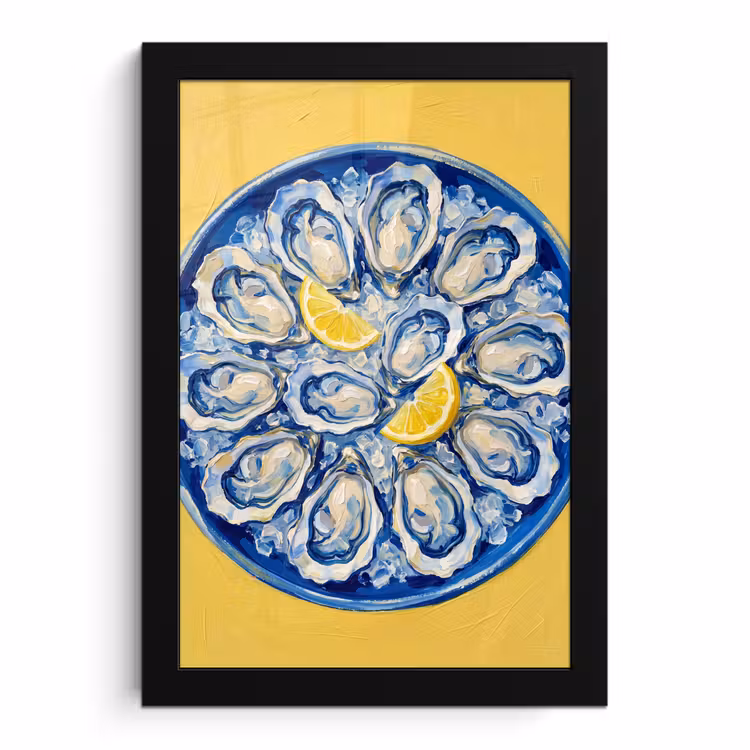 Poster met lijst - Oesters - Citroen - IJs - Modern - Geel — 1