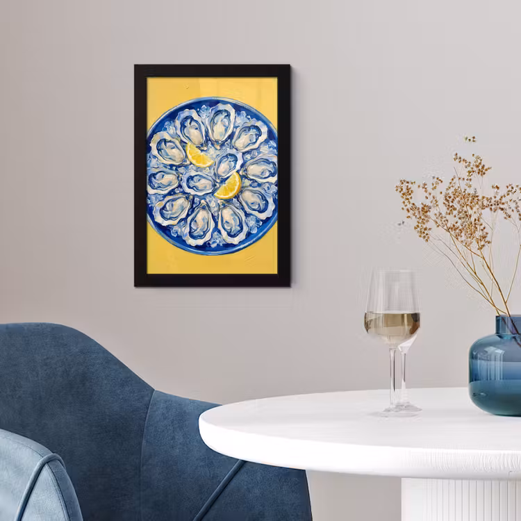 Poster met lijst - Oesters - Citroen - IJs - Modern - Geel — 2