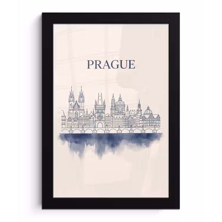 Poster met lijst - Praag - Skyline - Architectuur - Blauw — 1