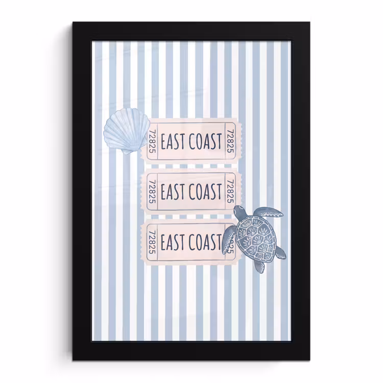 Poster met lijst - Schelp - Oceaan - Kust - Blauw - Illustratie — 1