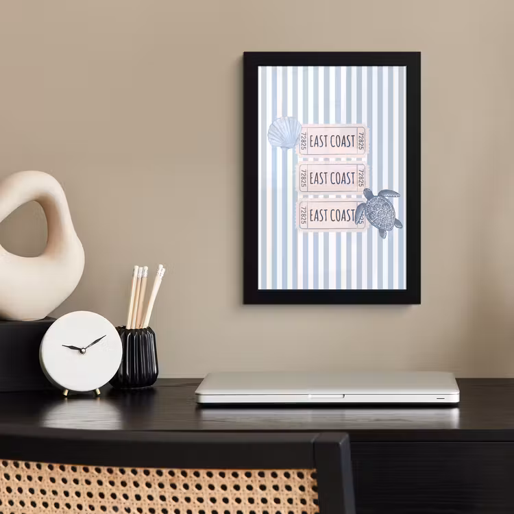 Poster met lijst - Schelp - Oceaan - Kust - Blauw - Illustratie — 3