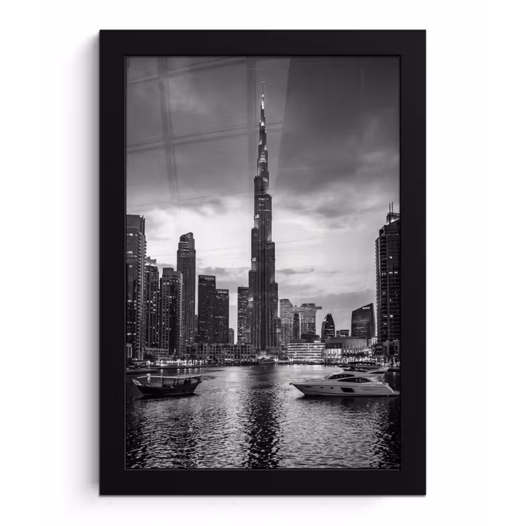 Poster met lijst - Stad - Skyline - Architectuur - Avond - Zwart-wit — 1