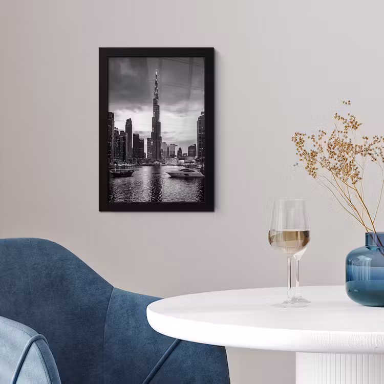 Poster met lijst - Stad - Skyline - Architectuur - Avond - Zwart-wit — 2
