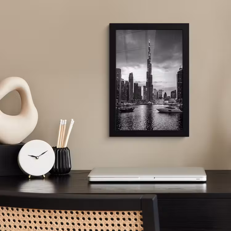 Poster met lijst - Stad - Skyline - Architectuur - Avond - Zwart-wit — 3