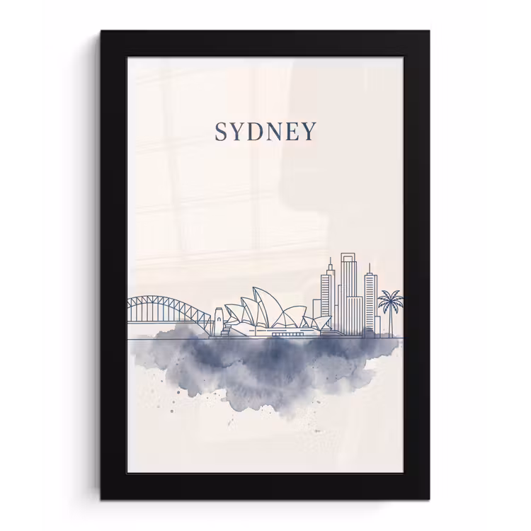 Poster met lijst - Stad - Skyline - Architectuur - Minimalistisch - Blauw — 1