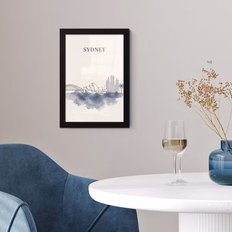 Poster met lijst - Stad - Skyline - Architectuur - Minimalistisch - Blauw — 2