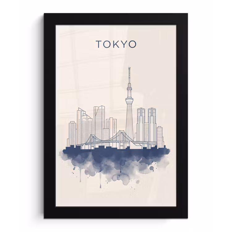Poster met lijst - Tokyo - Skyline - Stad - Abstract - Blauw — 1