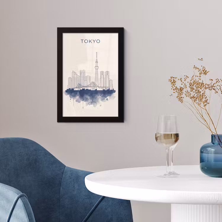 Poster met lijst - Tokyo - Skyline - Stad - Abstract - Blauw — 2