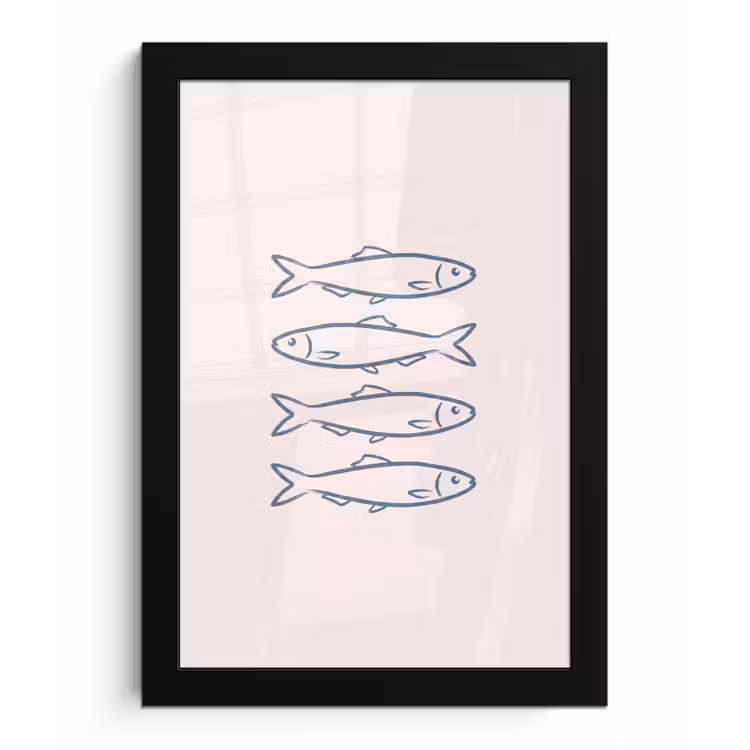 Poster met lijst - Vis - Vier - Dieren - Abstract - Blauw — 1