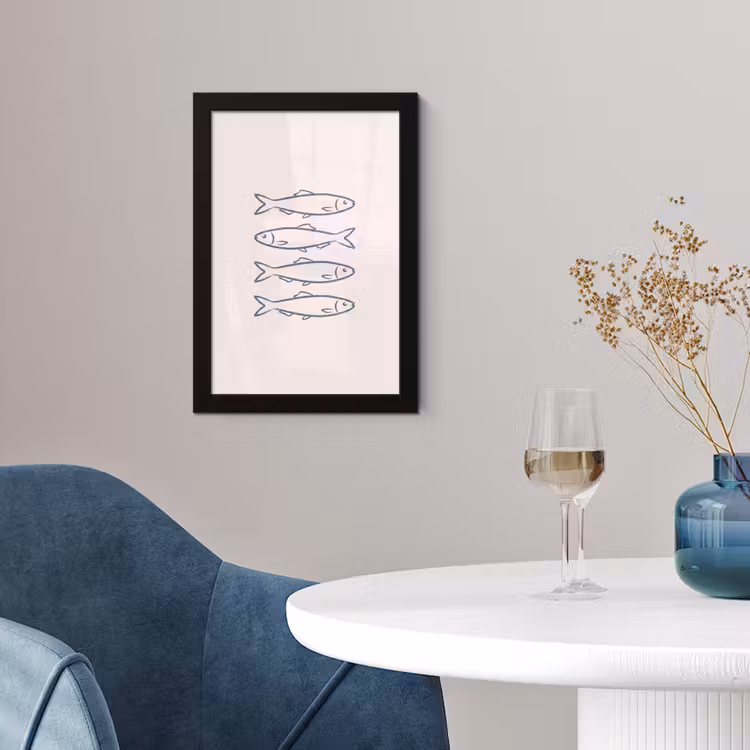Poster met lijst - Vis - Vier - Dieren - Abstract - Blauw — 2