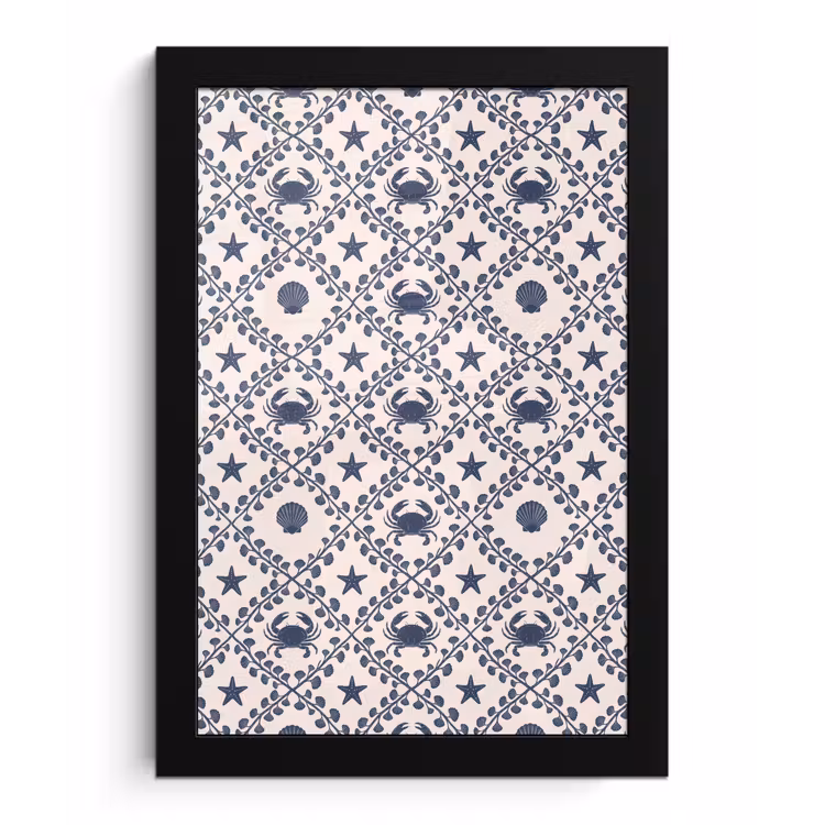 Poster met lijst - Zee - Krab - Zeester - Patroon - Blauw — 1