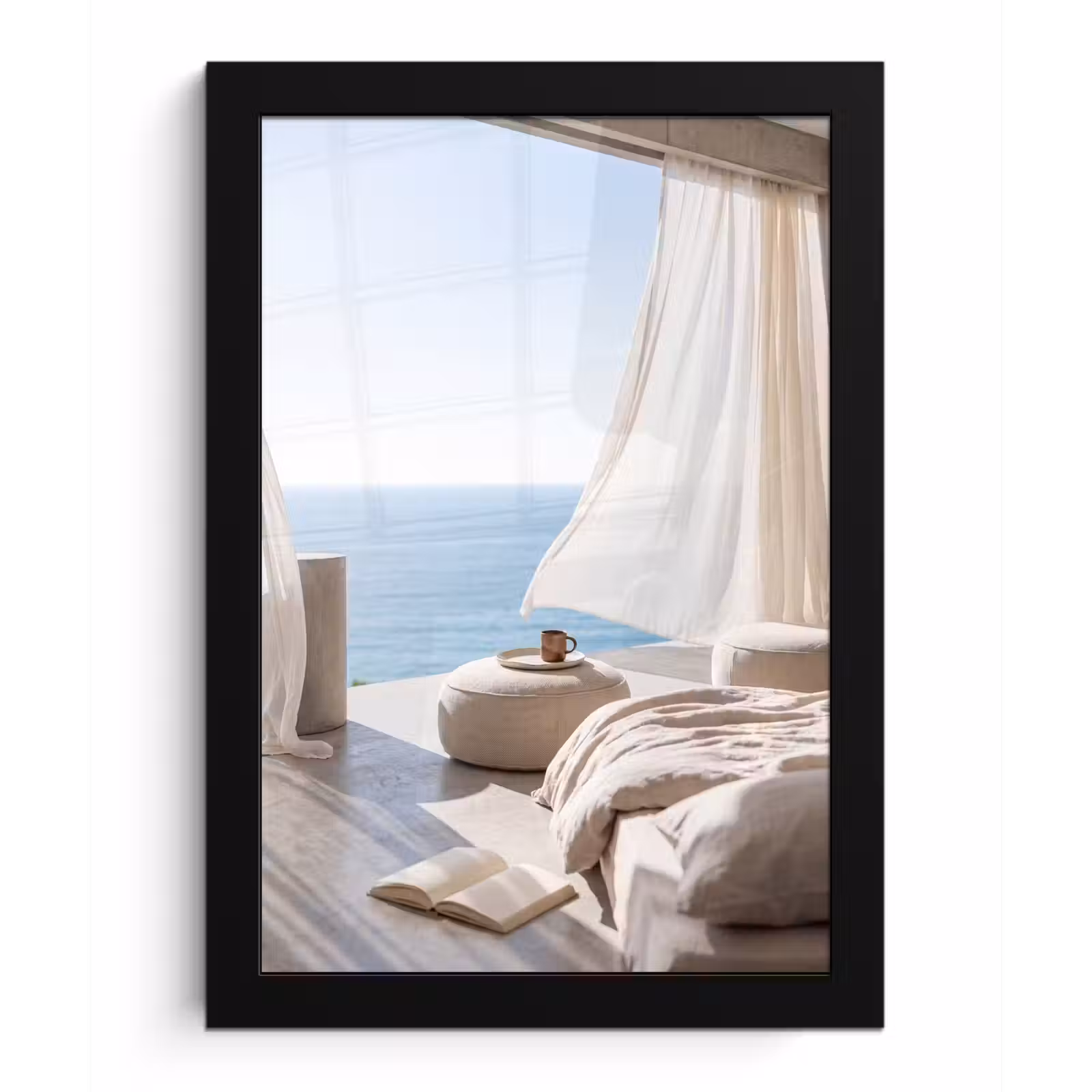 Poster met lijst - Interieur - Zeezicht - Modern - Rust - Beige — 1