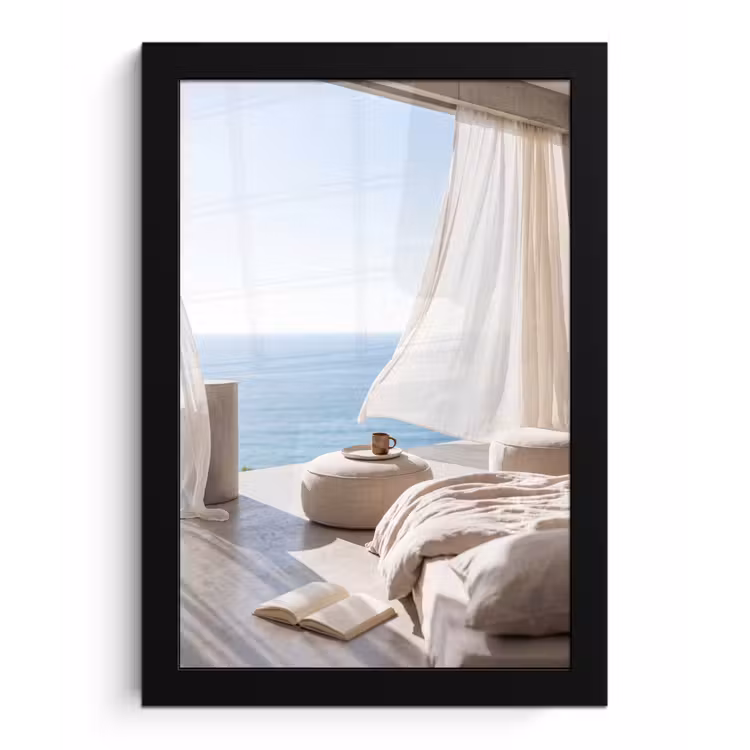 Poster met lijst - Interieur - Zeezicht - Modern - Rust - Beige — 1
