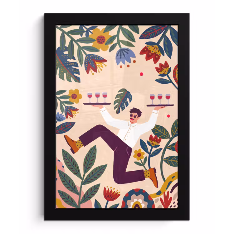 Poster met lijst - Mensen - Dienblad - Eten - Modern - Kleurrijk — 1
