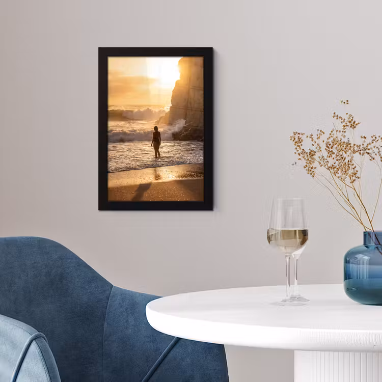 Poster met lijst - Mensen - Oceaan - Zonsondergang - Kust - Goud — 2