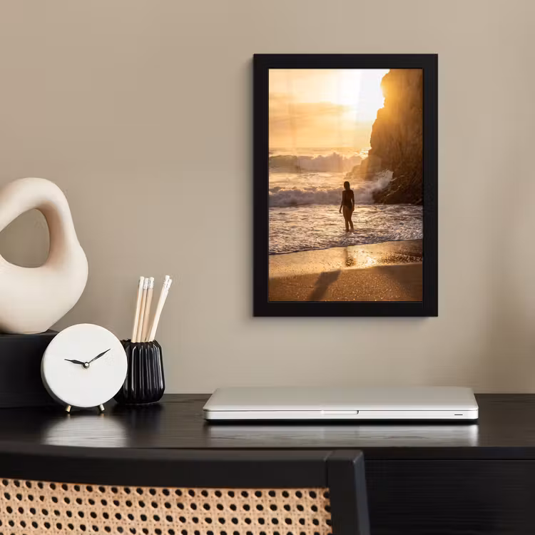 Poster met lijst - Mensen - Oceaan - Zonsondergang - Kust - Goud — 3