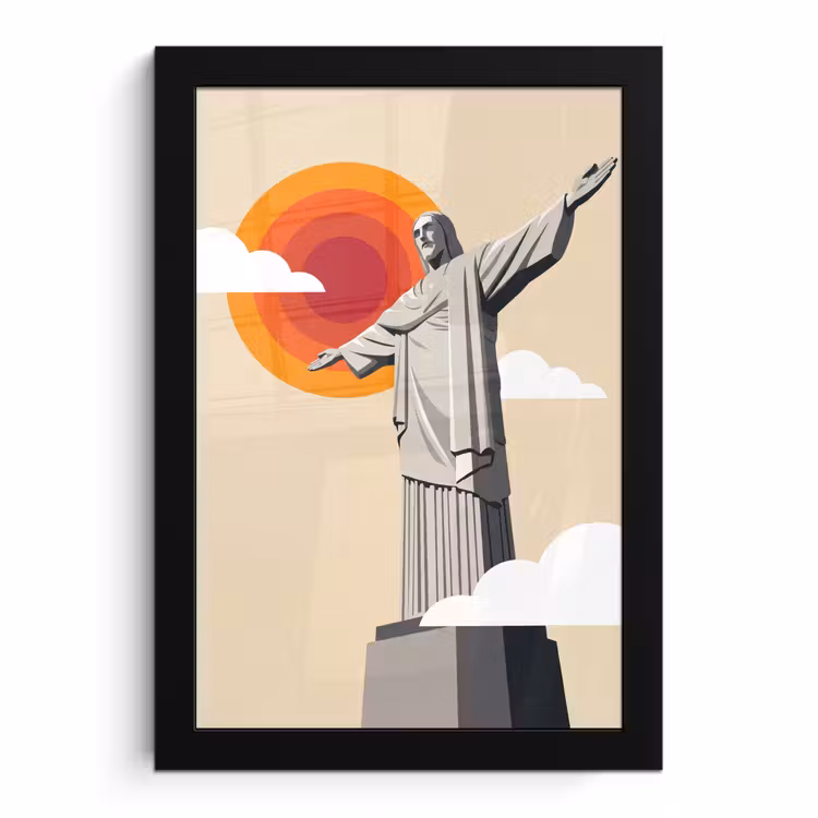 Poster met lijst - Monument - Stad - Zonsondergang - Minimalistisch - Oranje — 1