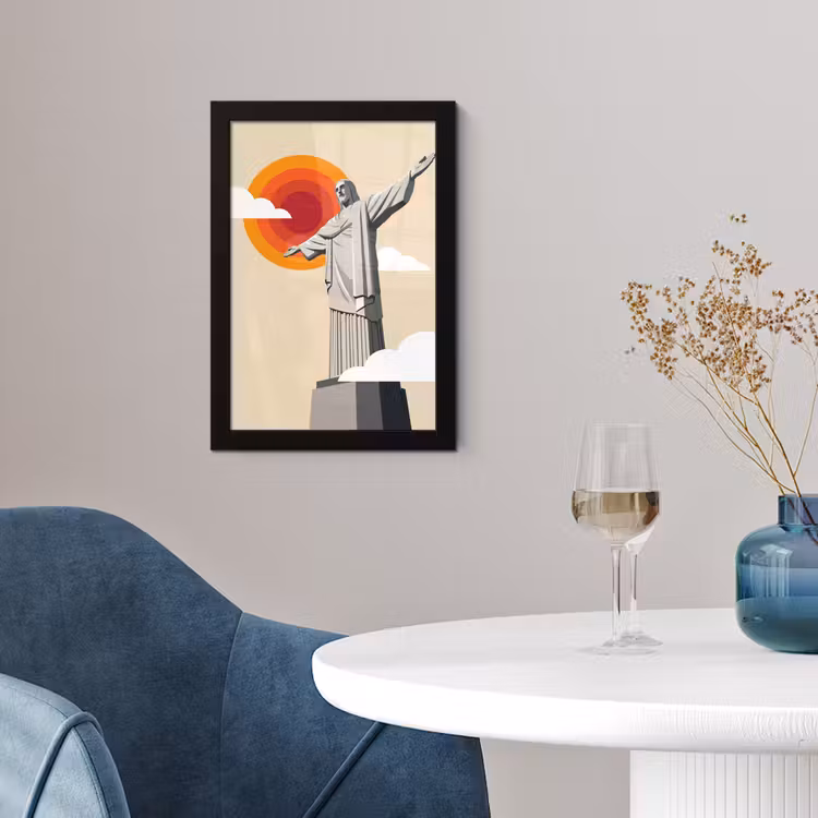 Poster met lijst - Monument - Stad - Zonsondergang - Minimalistisch - Oranje — 2