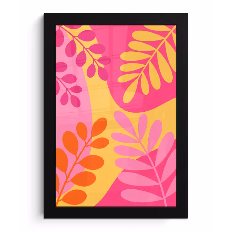 Poster met lijst - Natuur - Bladeren - Abstract - Roze - Geel — 1