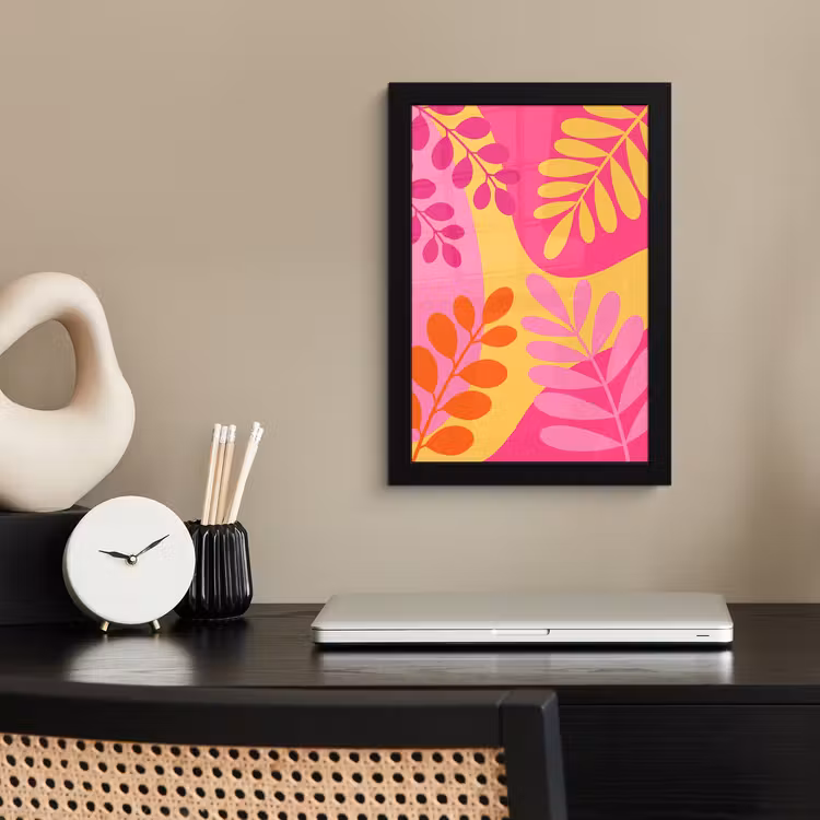 Poster met lijst - Natuur - Bladeren - Abstract - Roze - Geel — 3