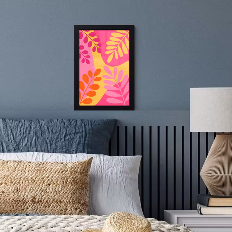 Poster met lijst - Natuur - Bladeren - Abstract - Roze - Geel — 4