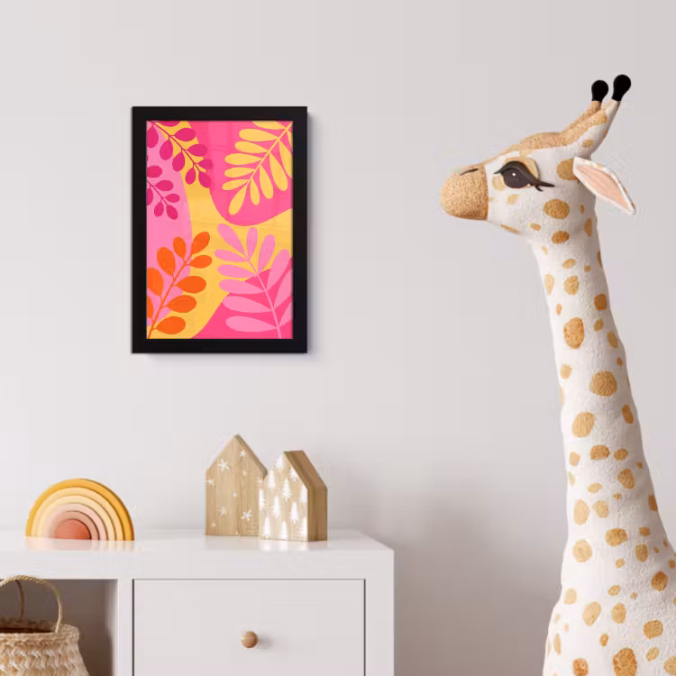 Poster met lijst - Natuur - Bladeren - Abstract - Roze - Geel — 5