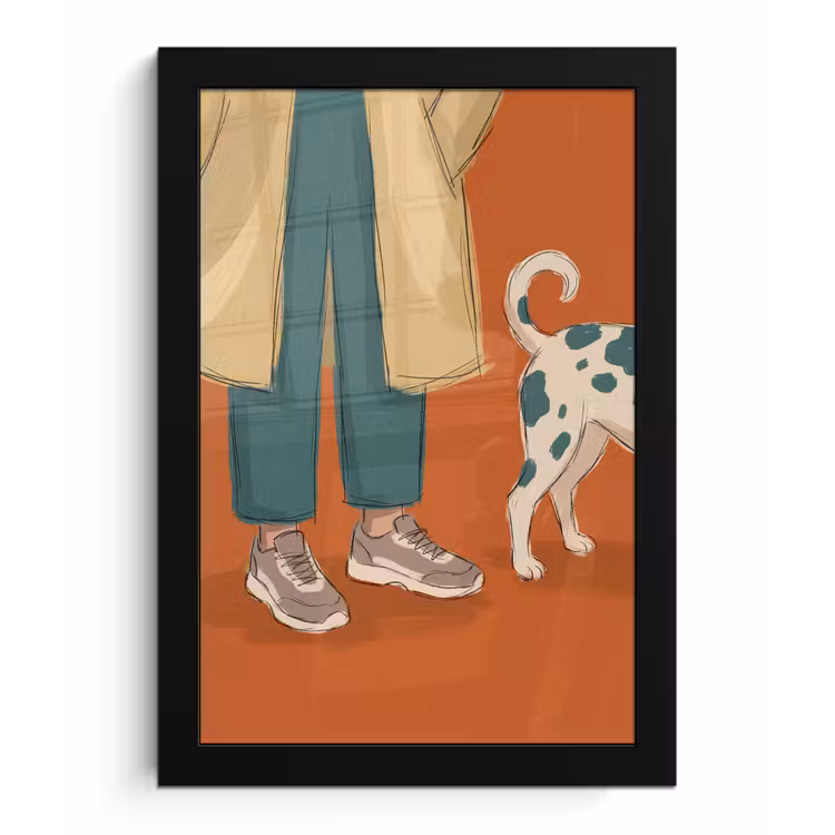 Poster met lijst - Persoon - Hond - Dieren - Illustratie - Modern — 1