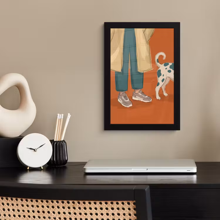 Poster met lijst - Persoon - Hond - Dieren - Illustratie - Modern — 3