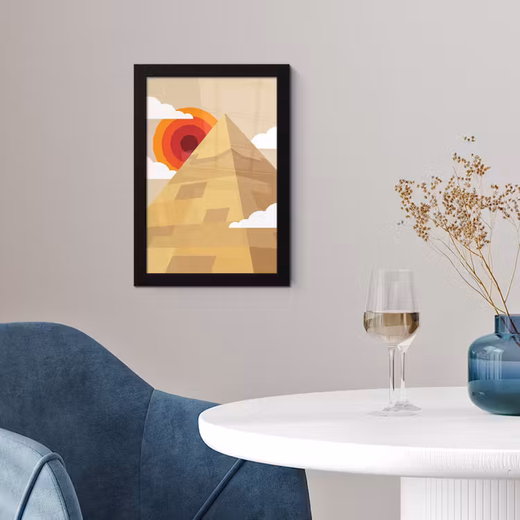 Poster met lijst - Piramide - Zon - Woestijn - Modern - Oranje — 2