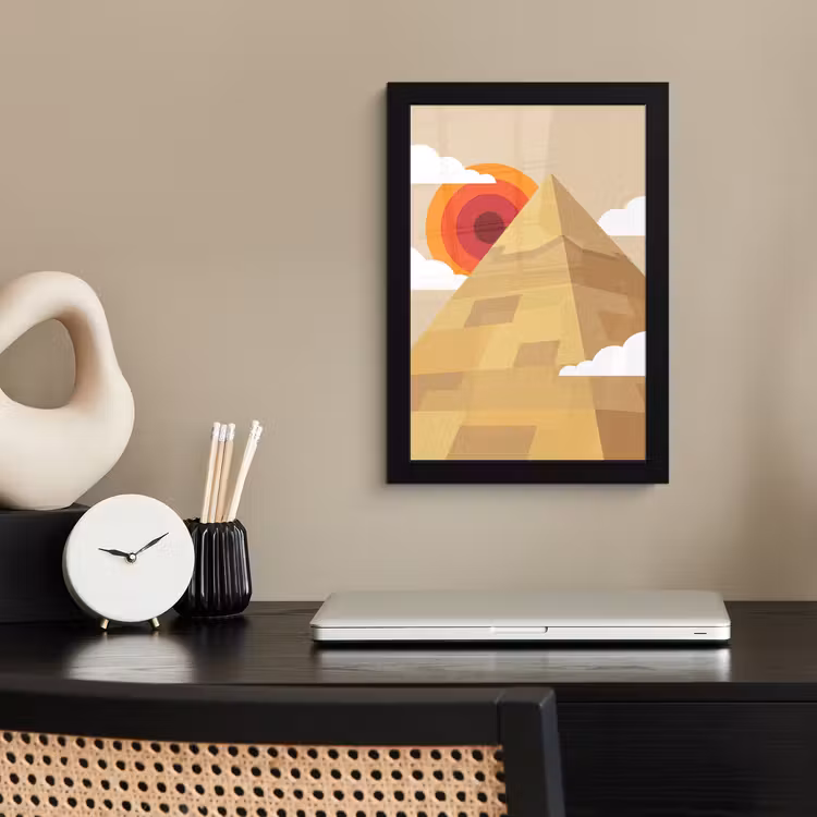 Poster met lijst - Piramide - Zon - Woestijn - Modern - Oranje — 3