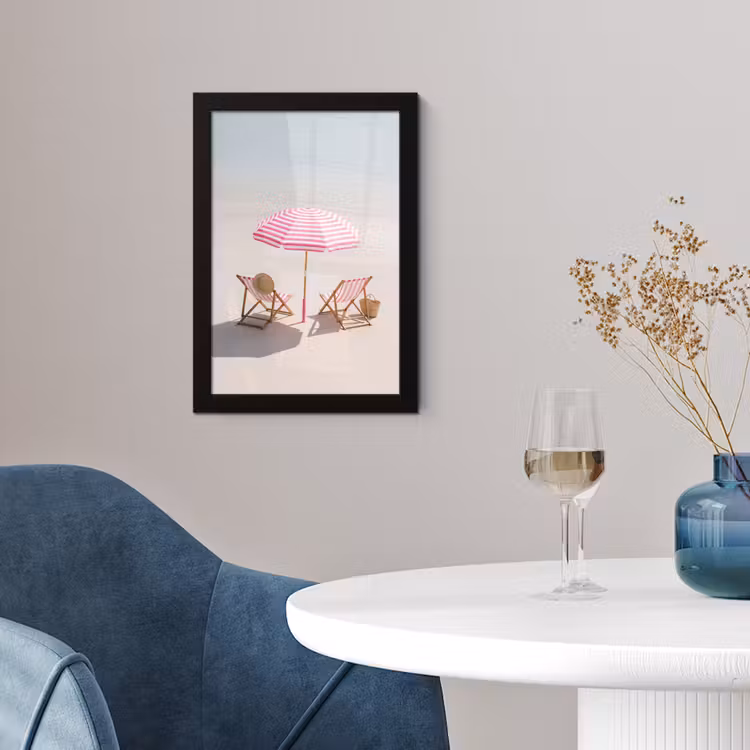 Poster met lijst - Strand - Parasol - Ligstoel - Zomer - Roze — 2