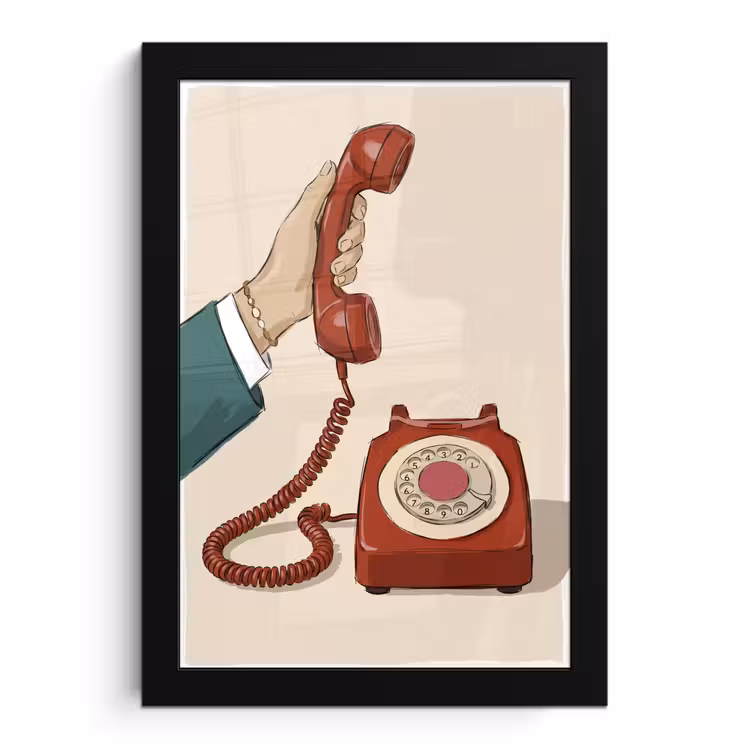 Poster met lijst - Telefoon - Hand - Vintage - Communicatie - Rood — 1