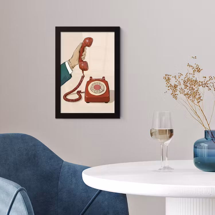 Poster met lijst - Telefoon - Hand - Vintage - Communicatie - Rood — 2