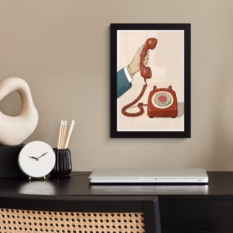 Poster met lijst - Telefoon - Hand - Vintage - Communicatie - Rood — 3