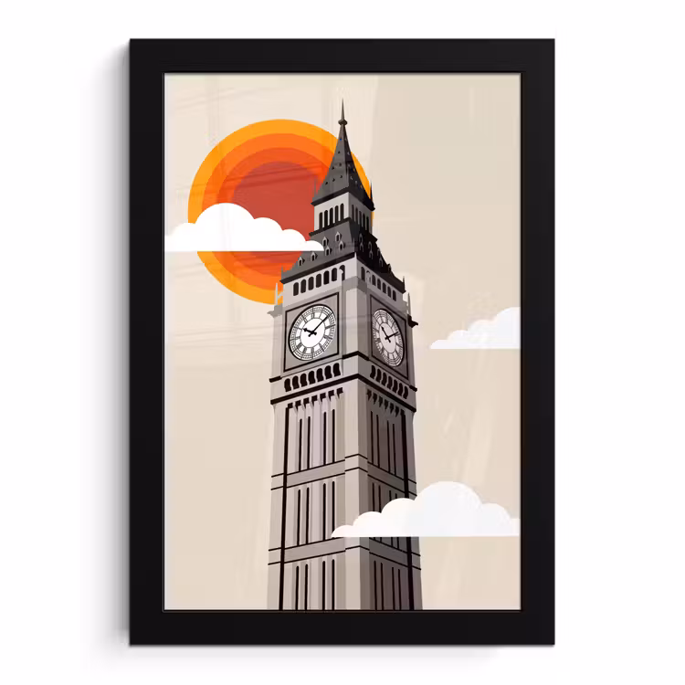 Poster met lijst - Toren - Klok - Londen - Architectuur - Retro — 1