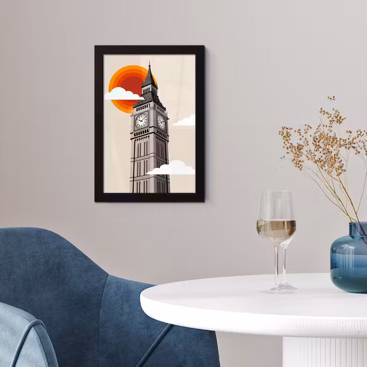 Poster met lijst - Toren - Klok - Londen - Architectuur - Retro — 2