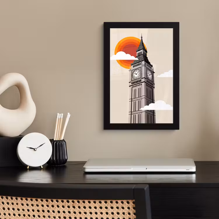 Poster met lijst - Toren - Klok - Londen - Architectuur - Retro — 3