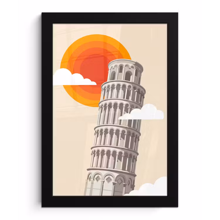 Poster met lijst - Toren - Pisa - Architectuur - Minimalistisch - Beige — 1