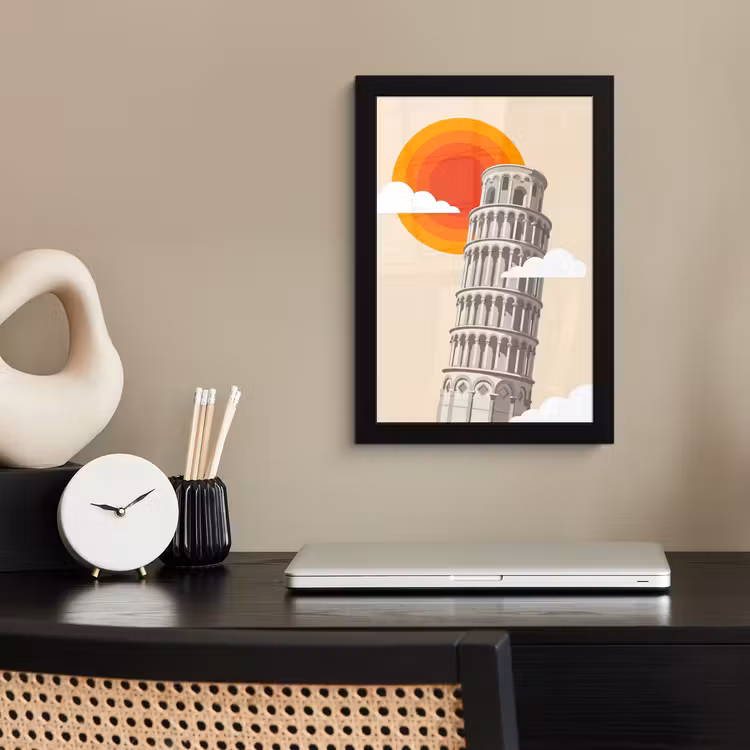 Poster met lijst - Toren - Pisa - Architectuur - Minimalistisch - Beige — 3