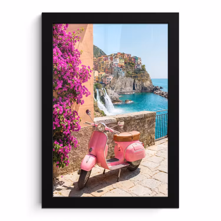 Poster met lijst - Voertuig - Roze - Kust - Zomer - Reizen — 1
