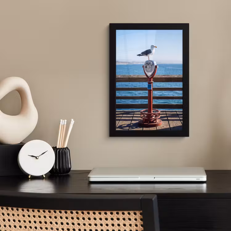 Poster met lijst - Vogel - Verrekijker - Kust - Zee - Blauw — 3