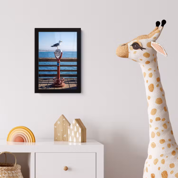 Poster met lijst - Vogel - Verrekijker - Kust - Zee - Blauw — 5